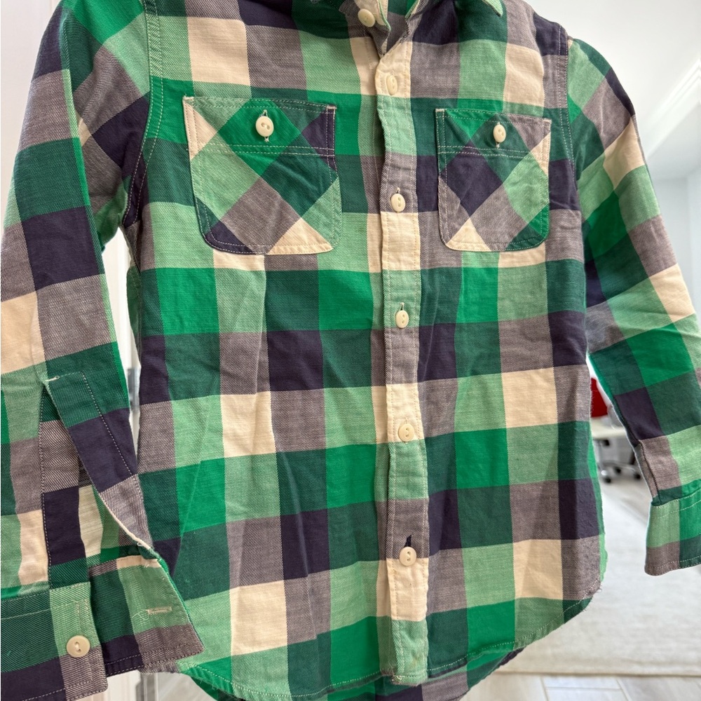 Crewcuts Green and Navy Plaid Kids Button Down Shirt